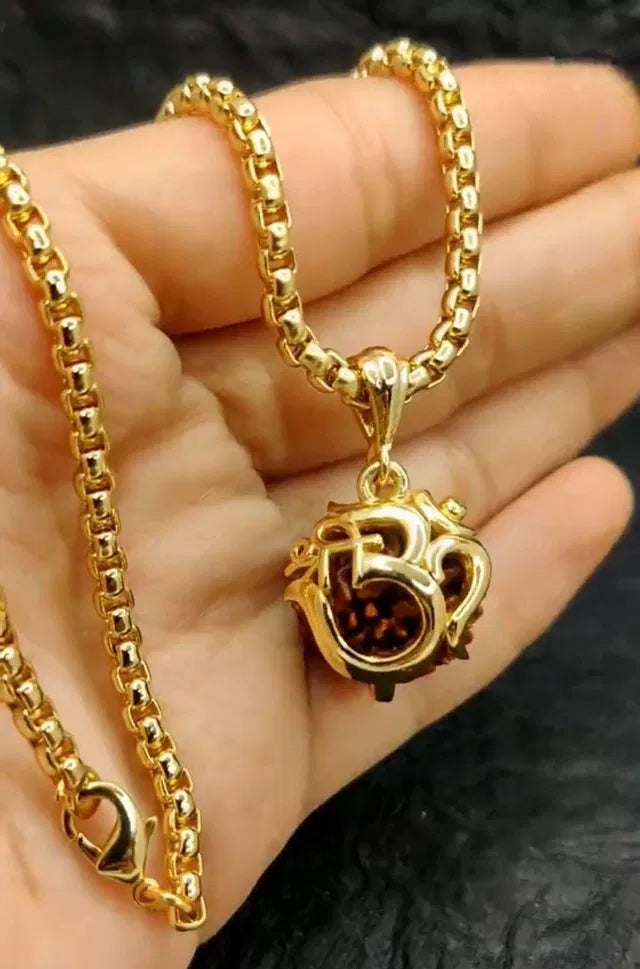 Om Rudraksha Pendant With Chain – Divine Spiritual Jewellery Combo